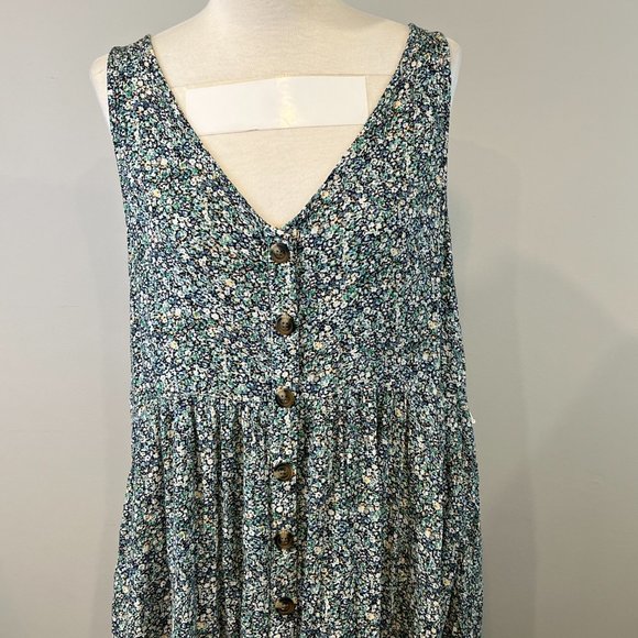 AMERICAN EAGLE Blue Floral Button Down Maxi Sleeveless Dress (L) - Picture 5 of 15